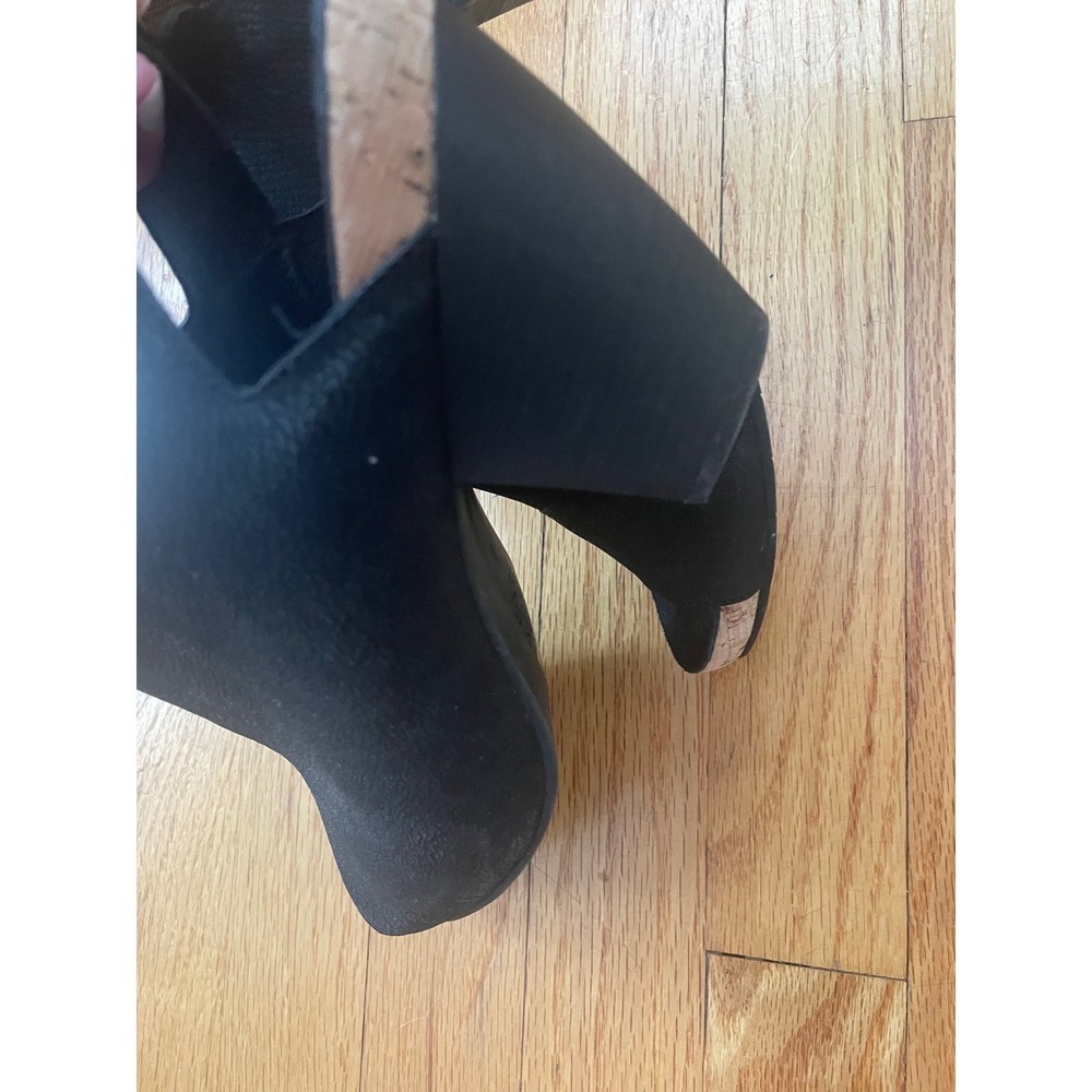 Eileen Fisher Black‎ Suede Leather Open Toe Slingback Cork Heel Mules - Picture 5 of 8
